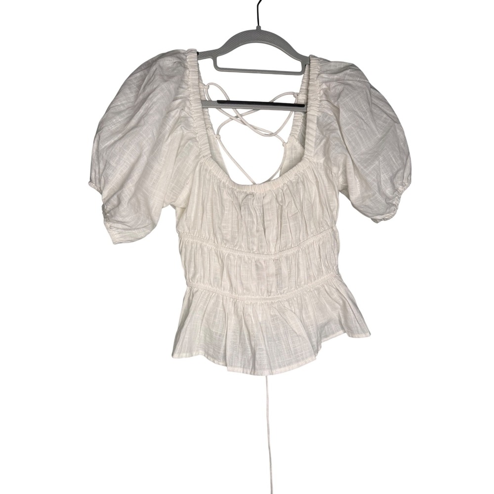 NWT‎ By Together white lace up back blouse prairie cottagecore minimalist